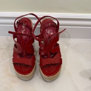 Yves Saint Laurent Red Espadrille Wedges